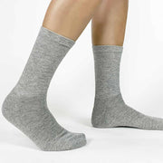 Heather Gray cotton crew socks for women fit a shoe size 5-9 and can be custom printed with the design printed on the outside of each sock