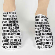 Create your own fully printed on white cotton no show socks.