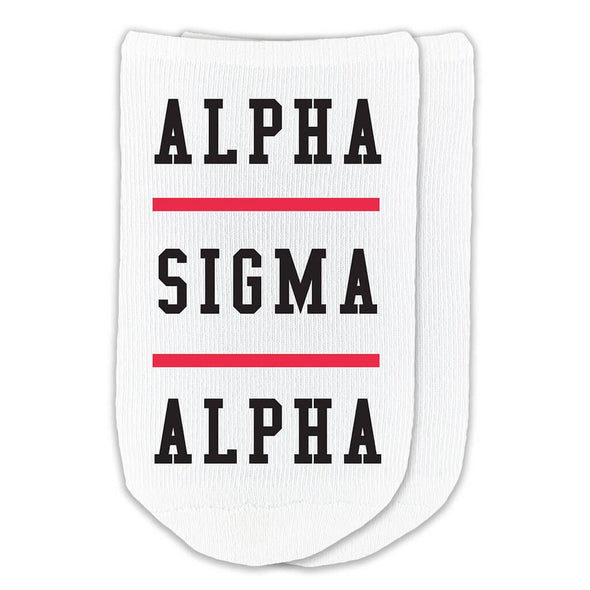 Alpha Sigma Alpha sorority custom printed with stripes design on white no show cotton socks