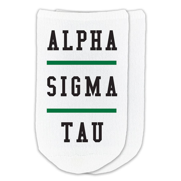 Alpha Sigma Alpha design printed on a white cotton no show socks perfect gifts for little sorority