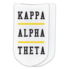 Kappa Alpha Theta design printed on a white cotton no show socks perfect gifts for little sorority