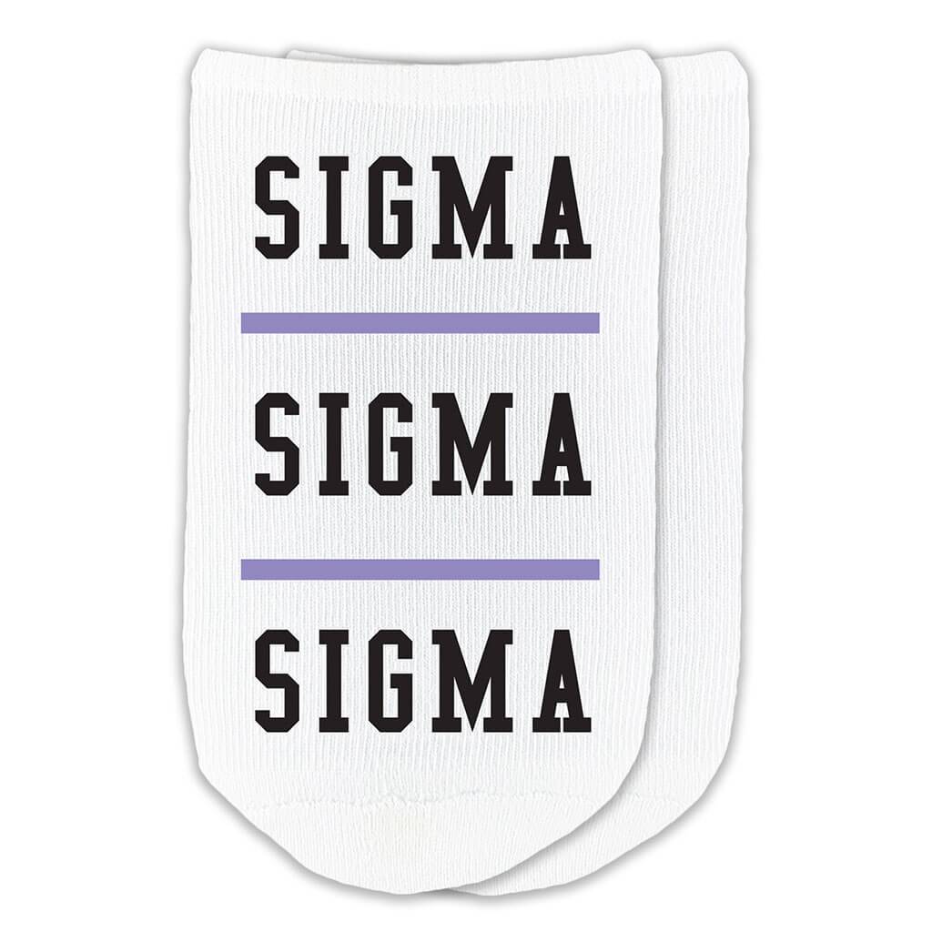 Sigma Sigma Sigma design printed on a white cotton no show socks perfect gifts for little sorority