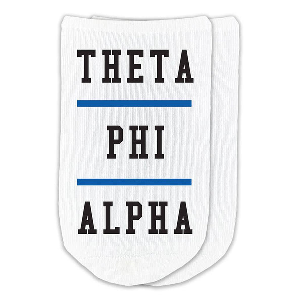 Theta Phi Alpha sorority socks are the perfect cotton socks for bid day chapter orders with our bulk discount