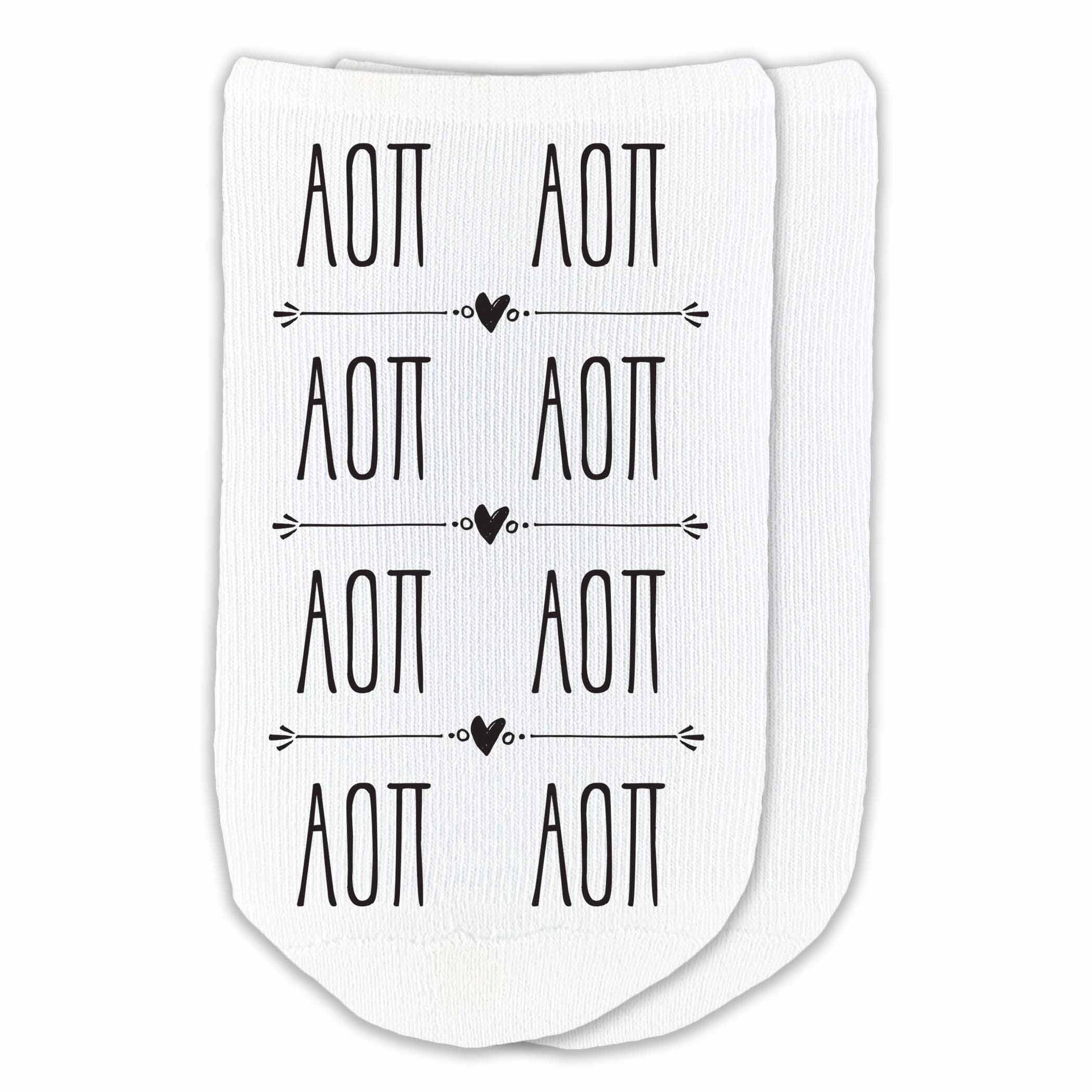 Trendy Alpha Omicron Pi Delta cotton no show socks great for senior sorority gift