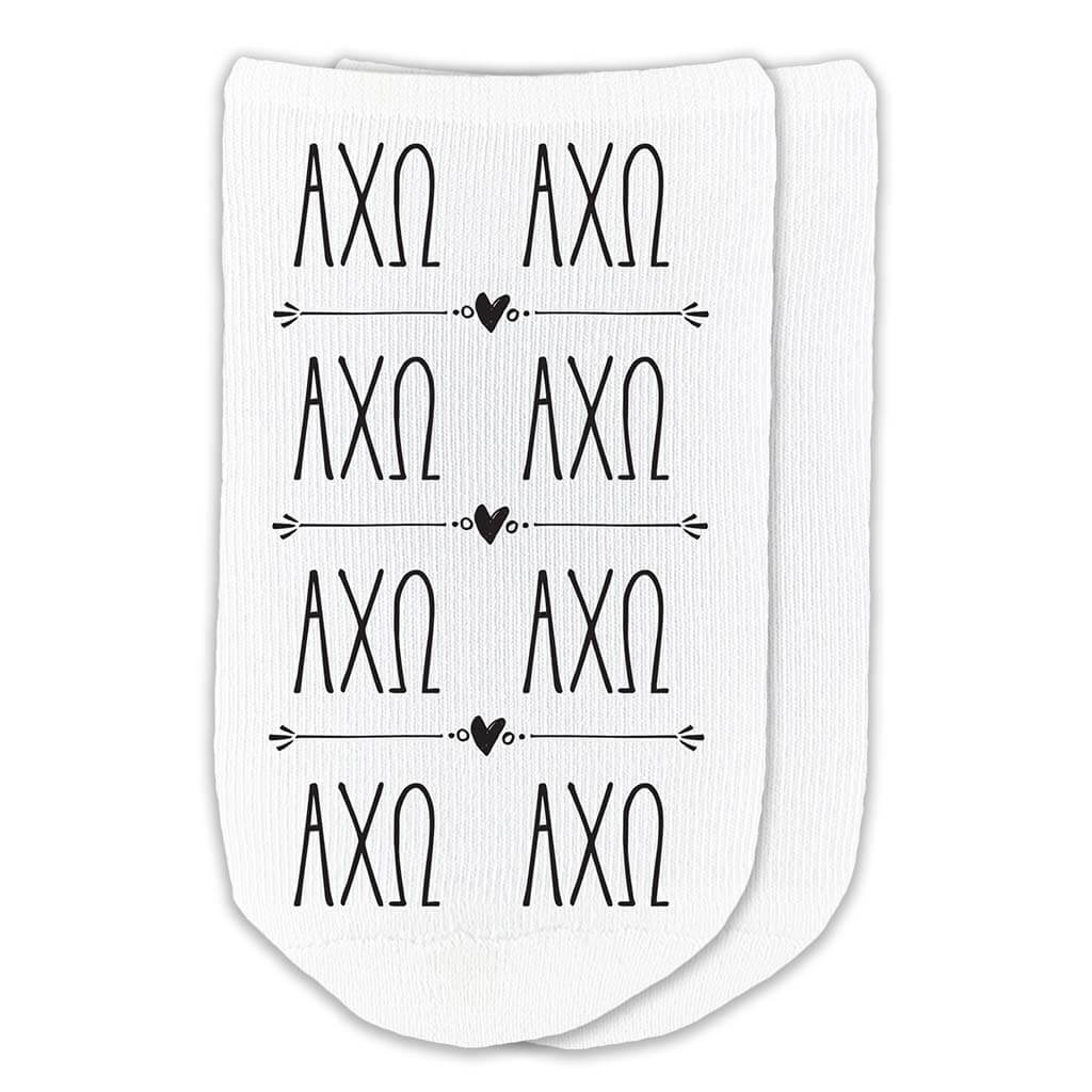 Alpha Chi Omega sorority no show socks the sorority Greek letters printed on the cotton socks