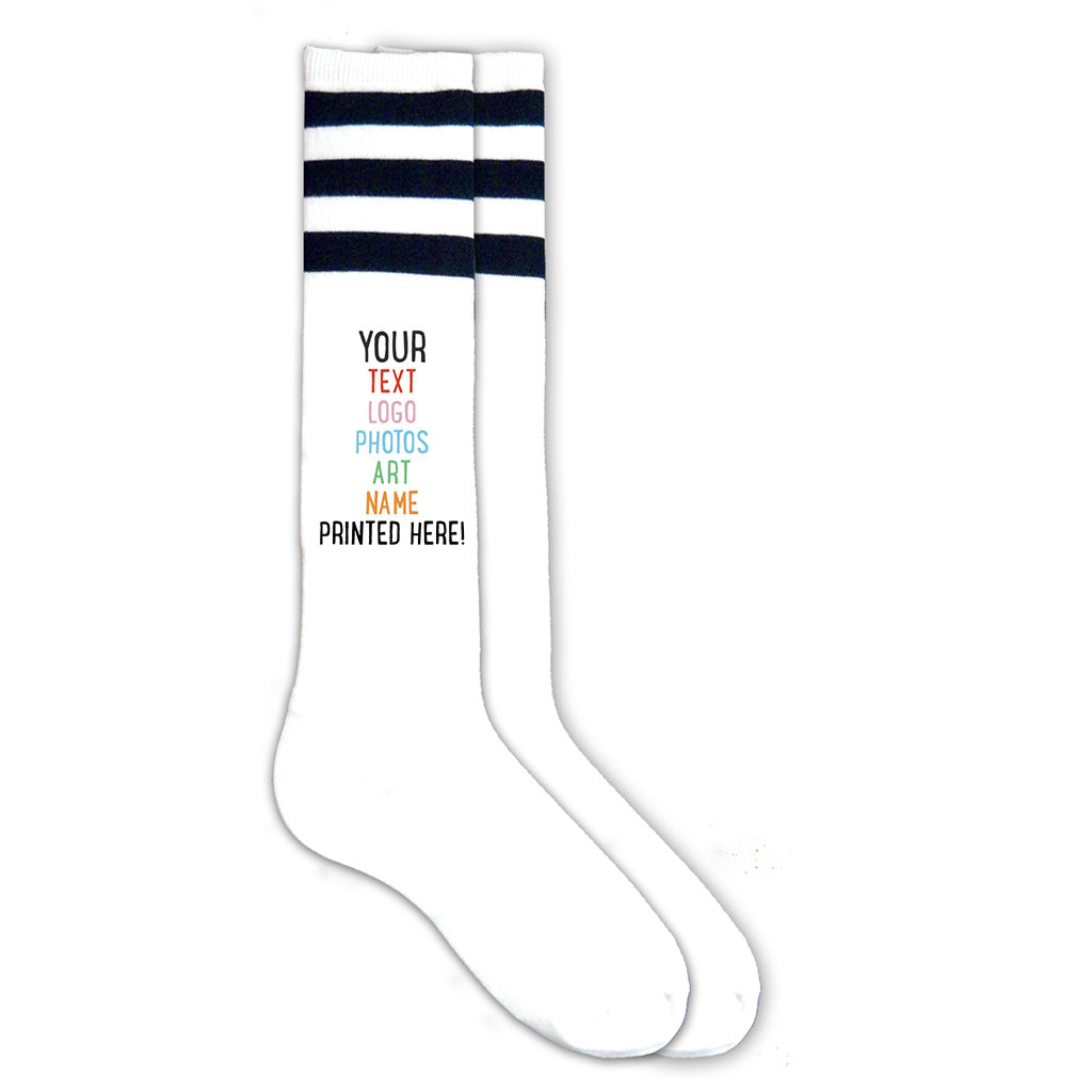 Design your own personalized knee high socks, great for sports teams by adding names and numbers