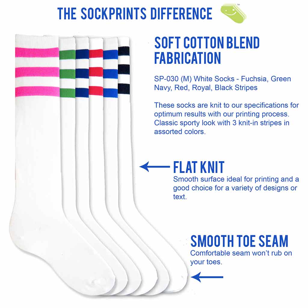 sockprints sock features for striped white cotton  knee high socks