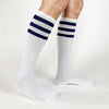 custom design navy striped knee high sock, add your design to be printed on the outside of the socks