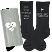 Custom star wars inspired groomsmen proposal socks personalized with a wedding date in assorted colors