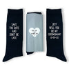 Save the date personalized groomsmen proposal socks printed with name and wedding date available in assorted colors