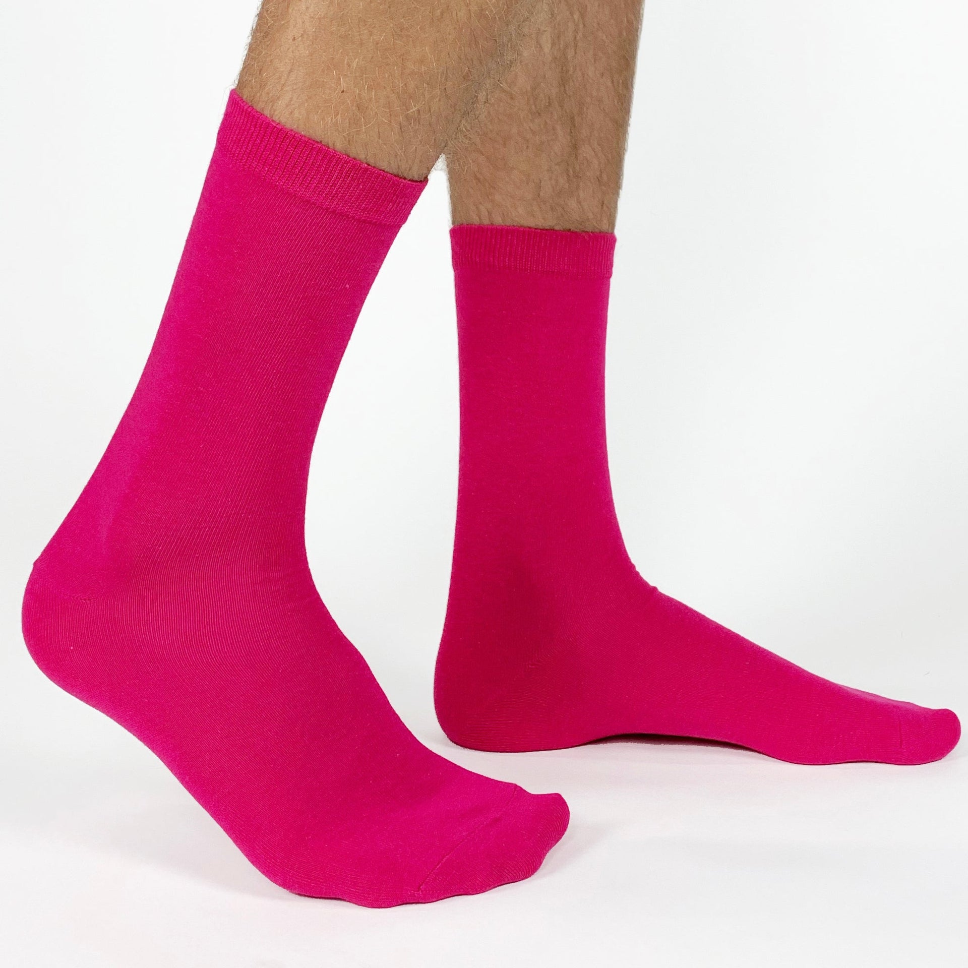 Fuchsia flat knit dress socks.