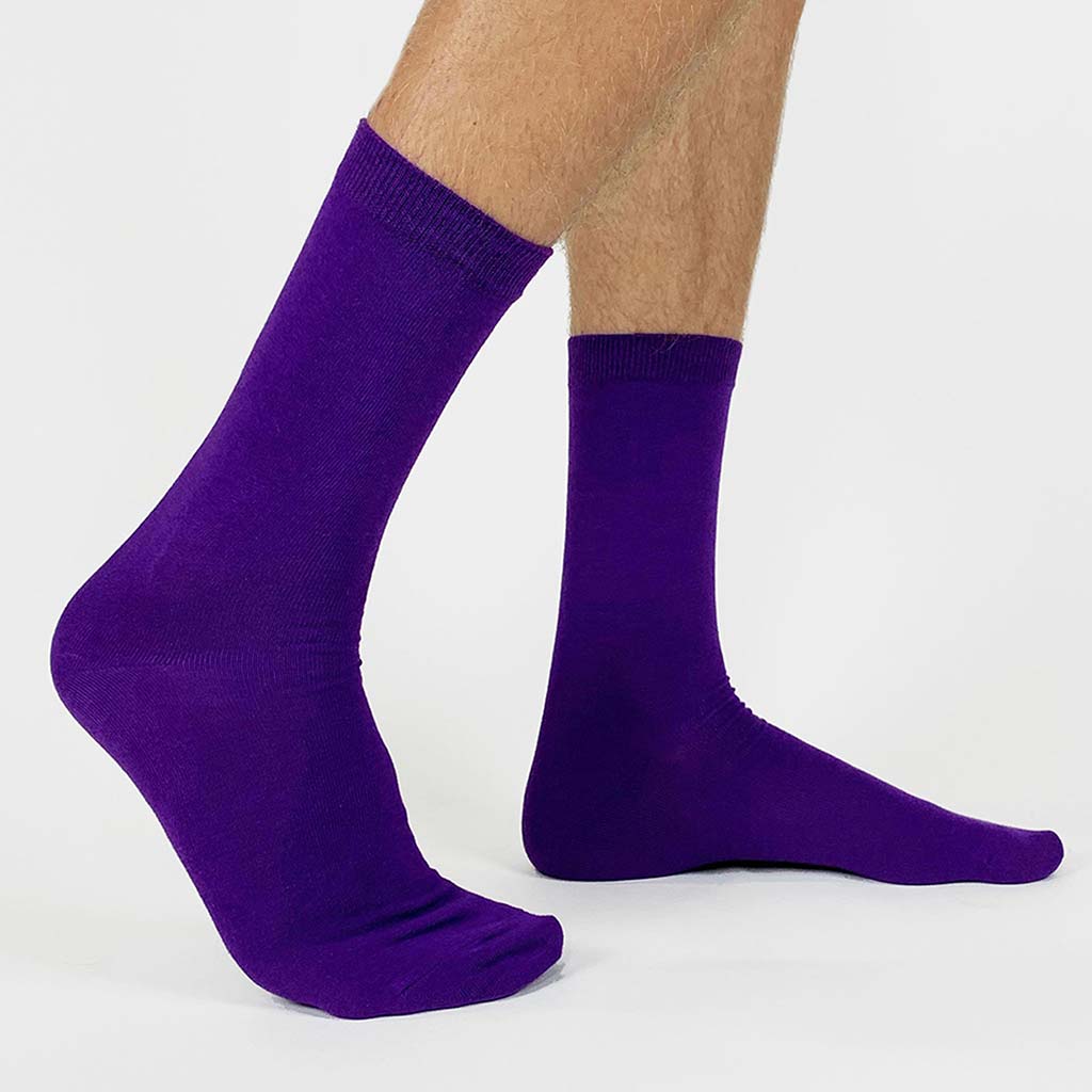 Custom printed flat knit dress socks available in nine colors.