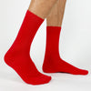 Red flat knit dress socks.