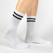 customize your own socks with sockprints sporty black striped crew socks for women