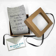 Personalized heather grey ribbed crew wedding socks for the father of the groom custom printed and personalized and a gift wrap kit included with purchase.