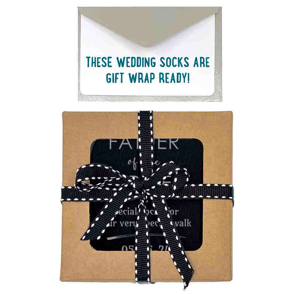 Exclusive gift wrap bundle included with purchase of custom printed wedding socks for the father of the bride.