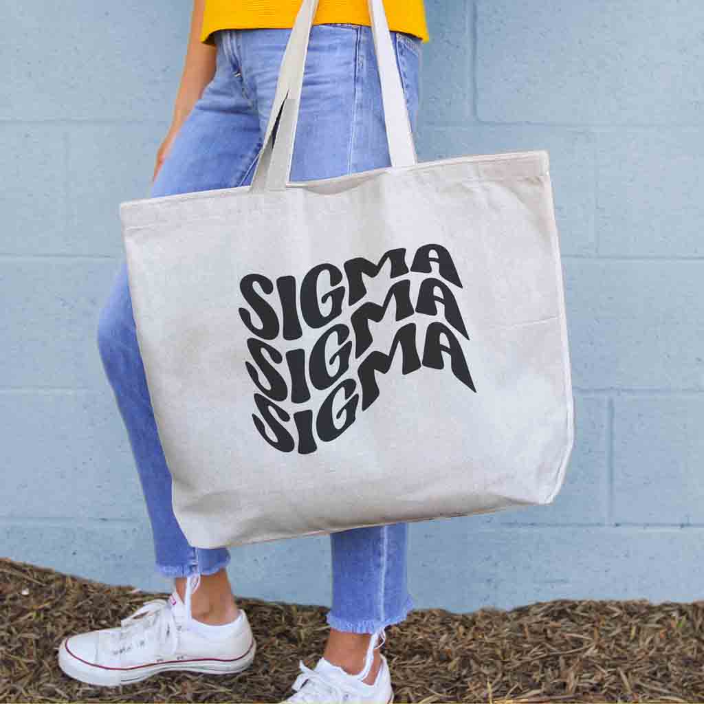Sigma Sigma Sigma digitally printed simple mod design on roomy canvas sorority tote bag.