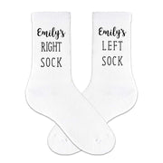 Right and Left custom printed with your name on crew socks.