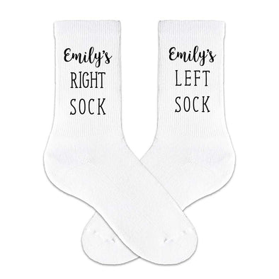 Right and Left custom printed with your name on crew socks.