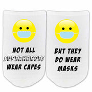 Not all superheroes wear capes but they do wear masks custom printed on no show socks.