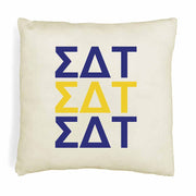 SDT sorority letters in sorority colors printed on throw pillow cover is a stylish gift.