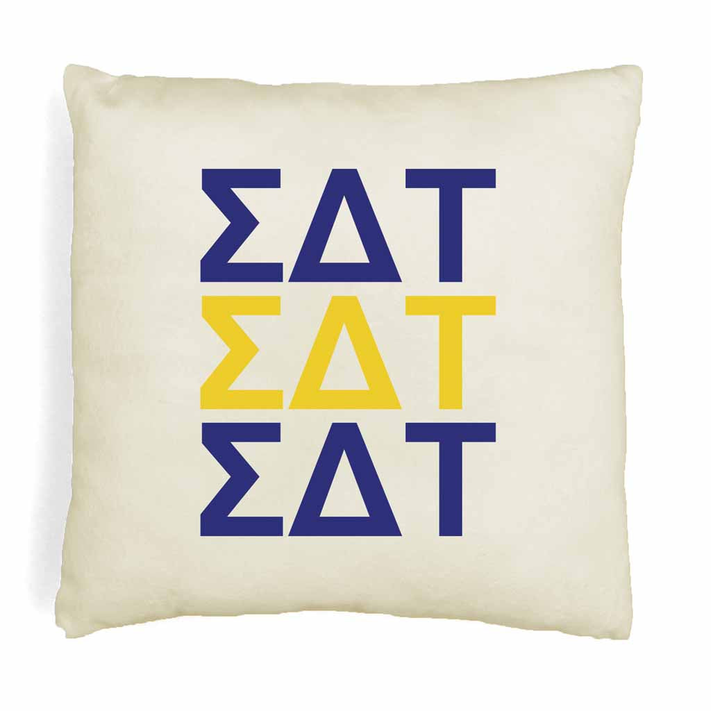 SDT sorority letters in sorority colors printed on throw pillow cover is a stylish gift.