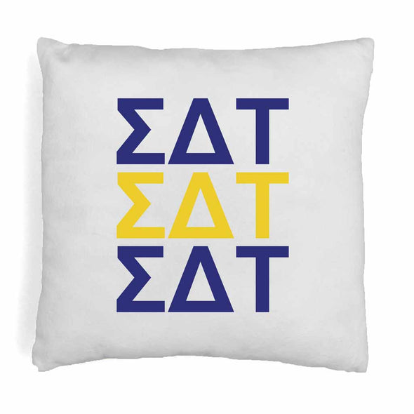 Sigma Delta Tau sorority colors X3 digitally printed in sorority colors on white or natural cotton throw pillow cover.