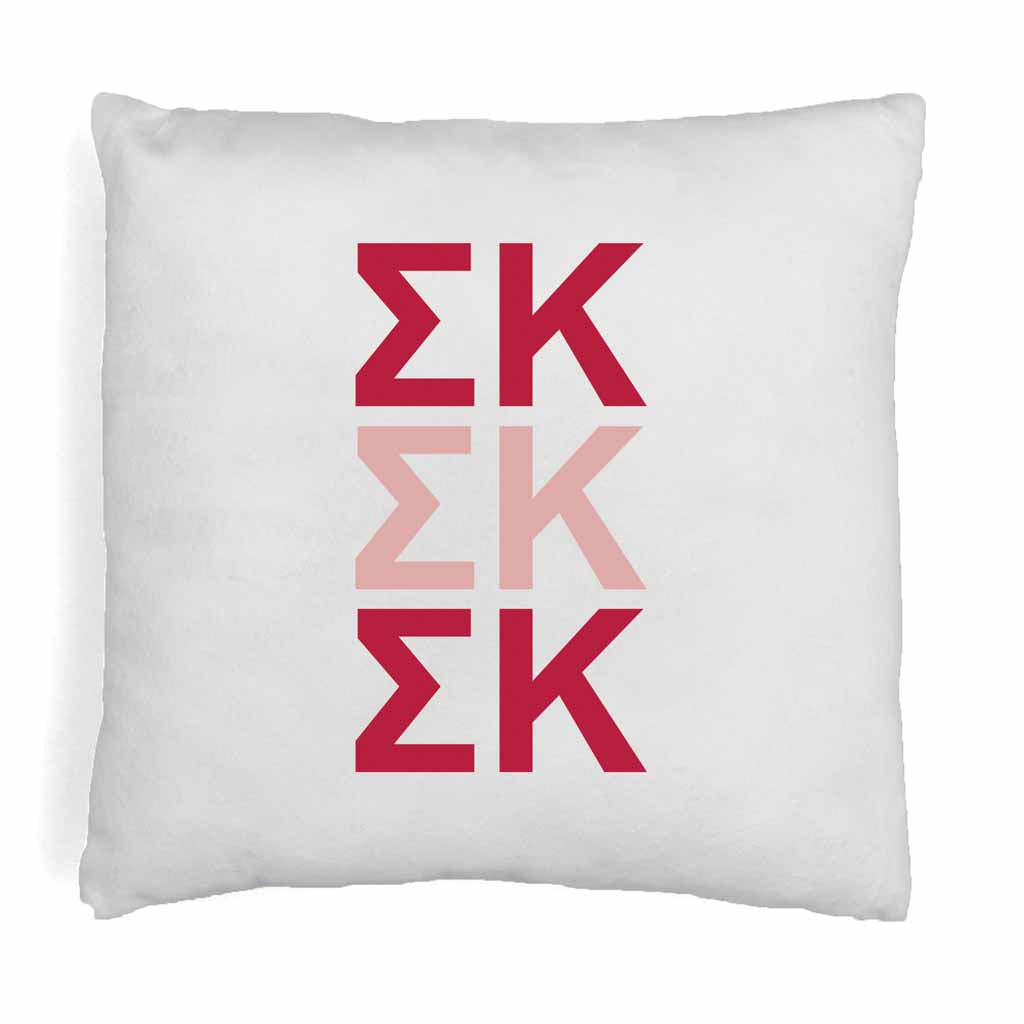 Sigma Kappa sorority letters digitally printed in sorority colors on throw pillow cover.