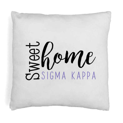 Sigma Kappa sorority name in sweet home design digitally printed on throw pillow cover.