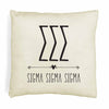 SSS sorority letters and name in boho style design custom printed on white or natural cotton throw pillow cover.