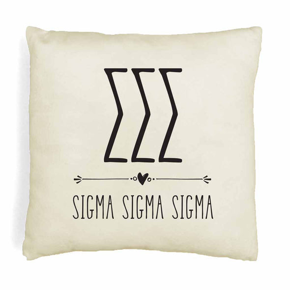 SSS sorority letters and name in boho style design custom printed on white or natural cotton throw pillow cover.