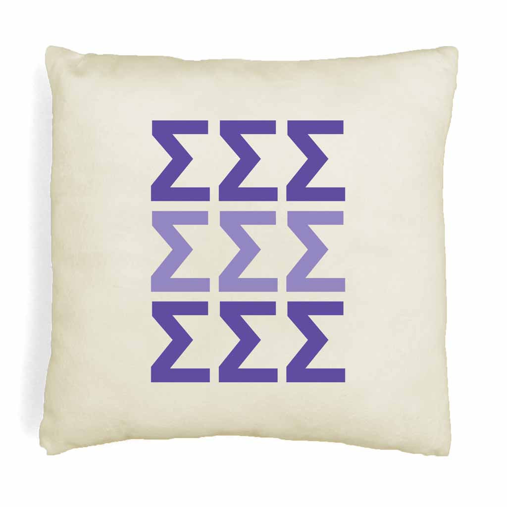 Sigma Sigma Sigma sorority letters digitally printed in sorority colors on white or natural cotton throw pillow cover makes a great affordable gift idea.