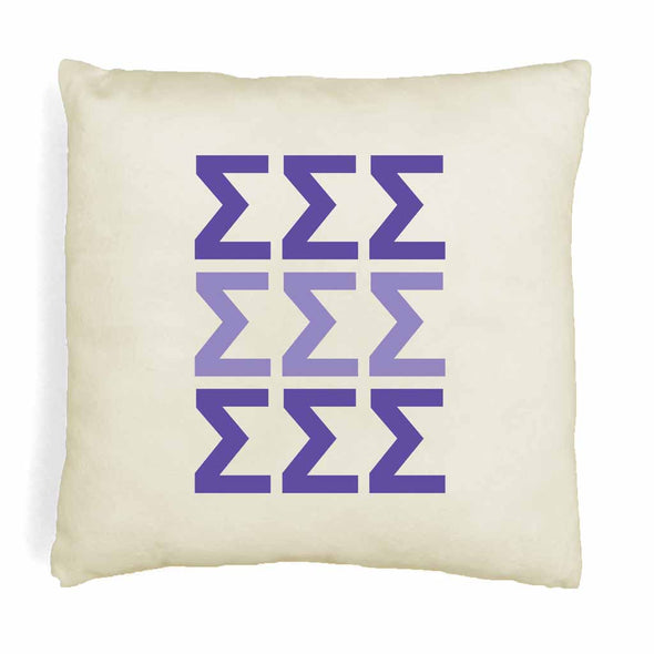 Sigma Sigma Sigma sorority letters digitally printed in sorority colors on white or natural cotton throw pillow cover makes a great affordable gift idea.