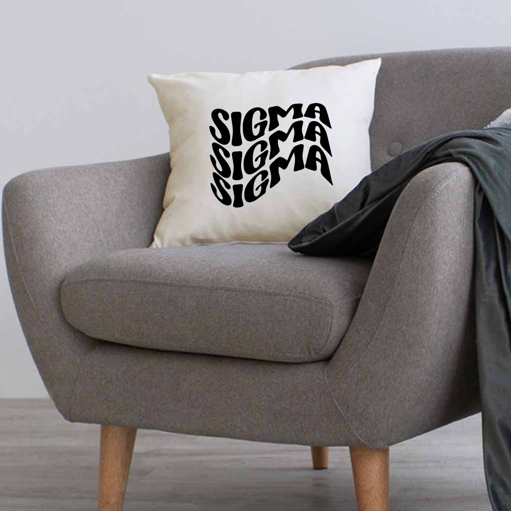 Tri Sigma sorority name in mod style design custom printed on white or natural cotton throw pillow cover.