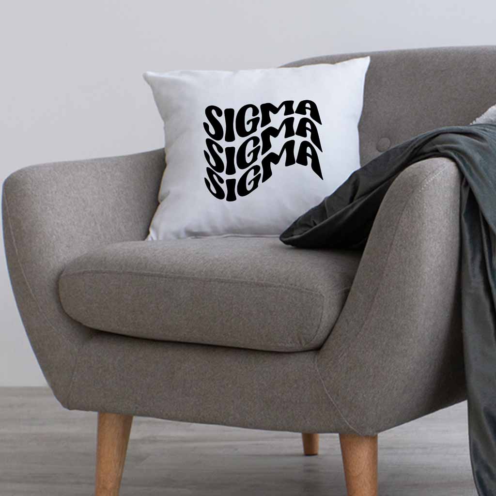 Sigma Sigma Sigma sorority name in mod style design custom printed on white or natural cotton throw pillow cover.