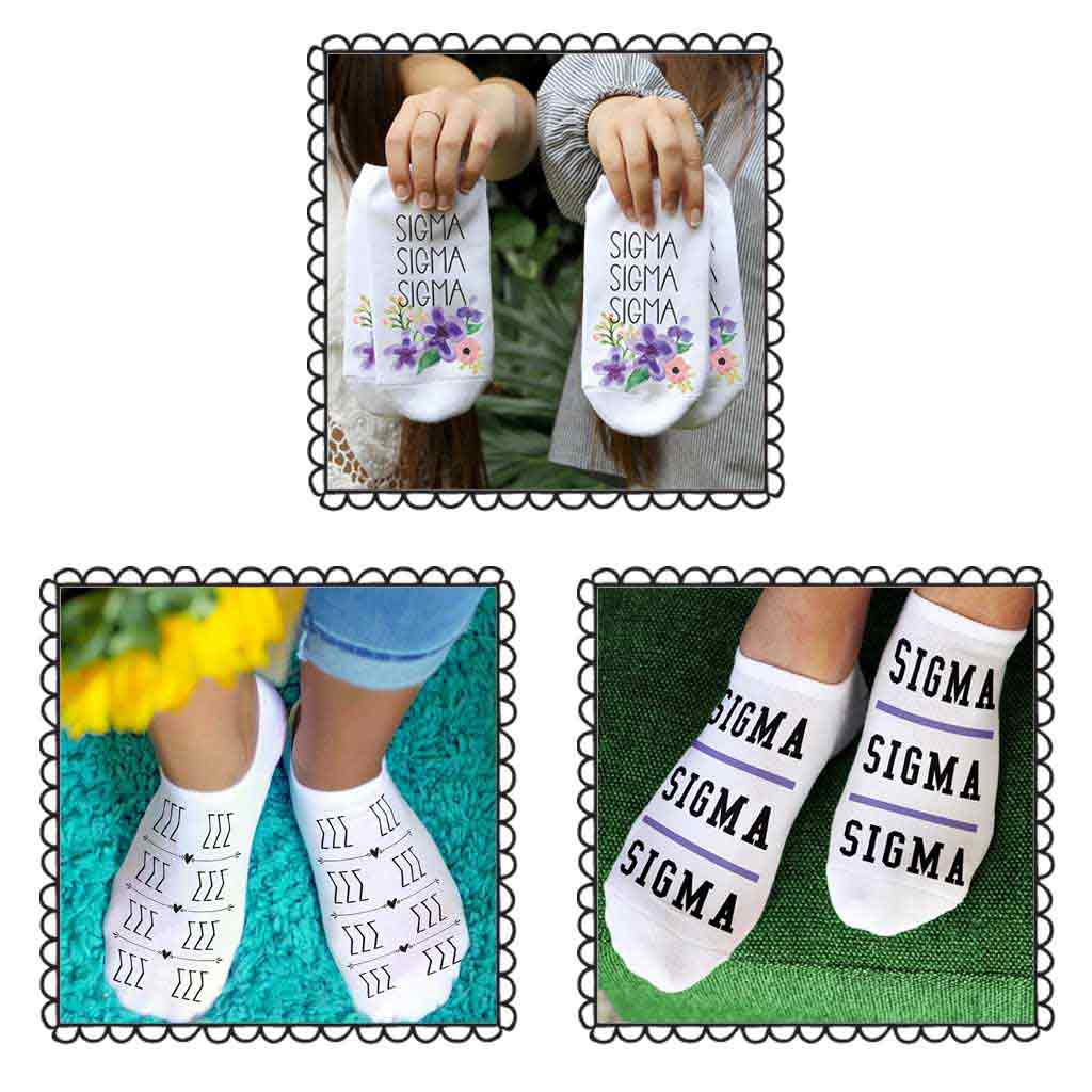 Sigma Sigma Sigma sorority 3 pairs of socks gift set for bid day and chapter orders