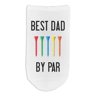 Best Dad by par digitally printed on the top of the no show socks.