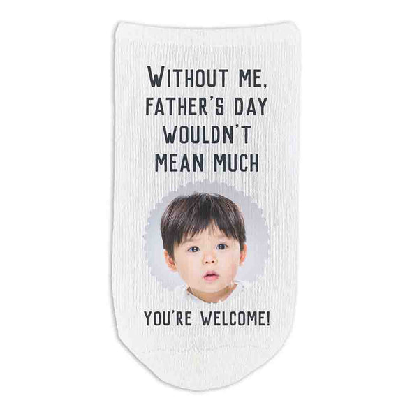 Customized fathers day no show socks digitally printed with saying and your photo.