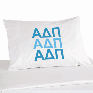 Alpha Delta Pi sorority letters digitally printed on pillowcase.