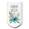 Alpha Delta Pi sorority watercolor floral custom printed on white cotton no show socks
