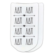 Alpha Delta Pi sorority repeat boho letters custom printed on white cotton no show socks