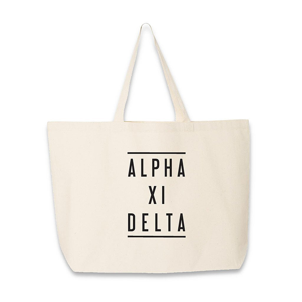 Alpha Xi Delta printed on a natural cotton canvas tote
