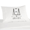 Alpha Xi Delta sorority name and letters custom printed on white cotton pillowcase