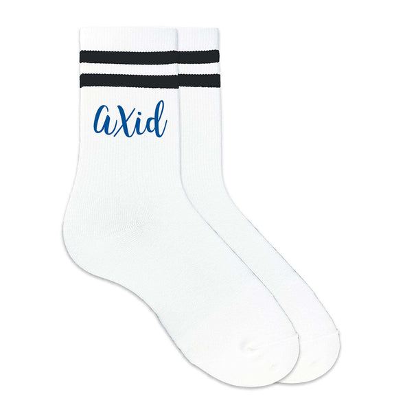 AXid sorority nickname custom printed on striped crew socks