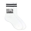 Delta Gamma sorority name custom printed on black striped crew socks