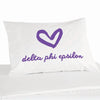 Delta Phi Epsilon sorority name and heart design custom printed on pillowcase