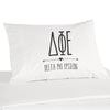 Delta Phi Epsilon sorority name and letters custom printed on white cotton pillowcase