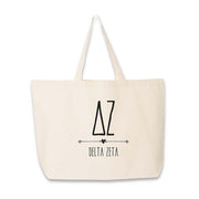 Delta Zeta sorority tote bag with DZ letters and name printed on the cotton canvas bag