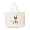 Delta Zeta sorority tote bag with DZ letters and name printed on the cotton canvas bag