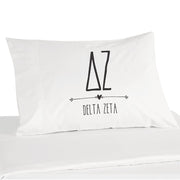 Delta Zeta sorority name and letters custom printed on white cotton pillowcase